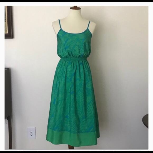 Loft dress palm print light weight midi green blue size S summer tropical - Picture 1 of 2